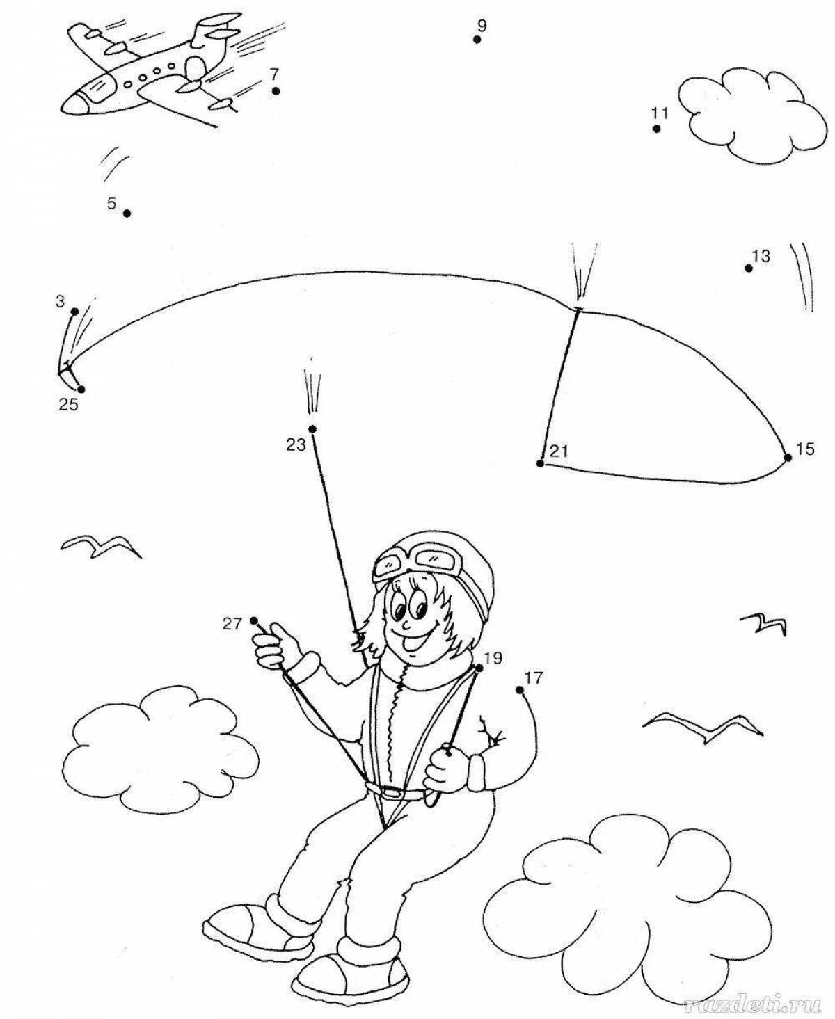 Смелая страница раскраски парашютиста для детей