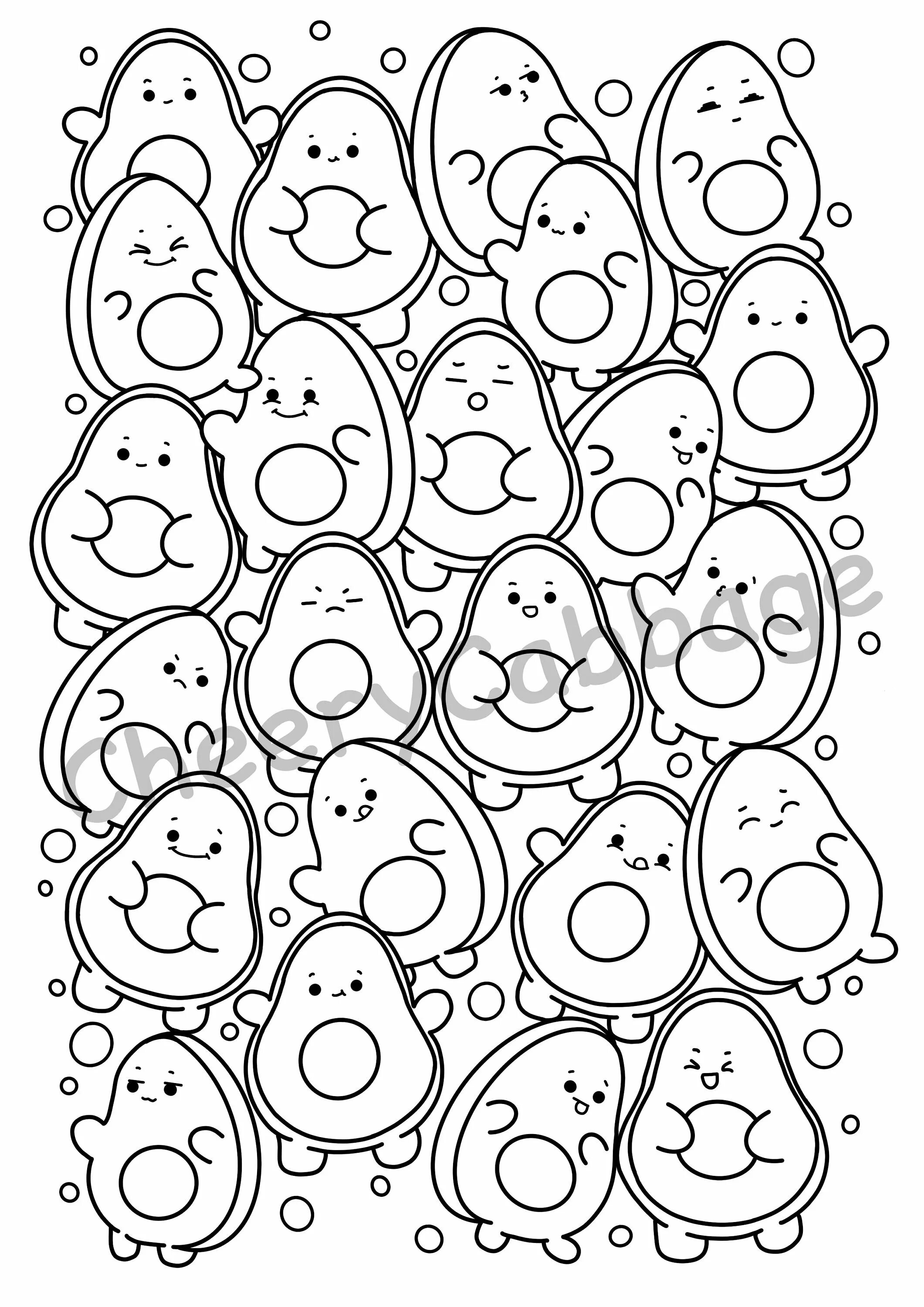 Unique avocado coloring page for girls