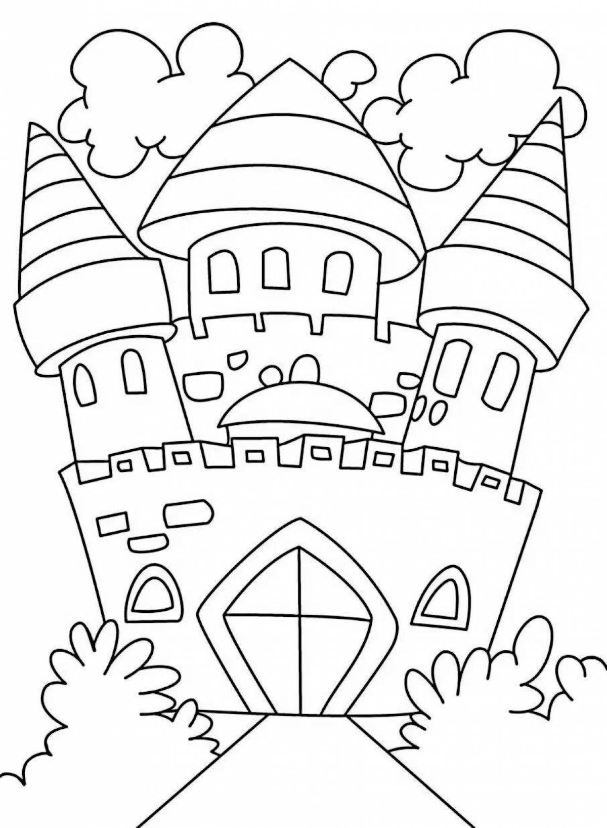 Playful castle coloring page for girls