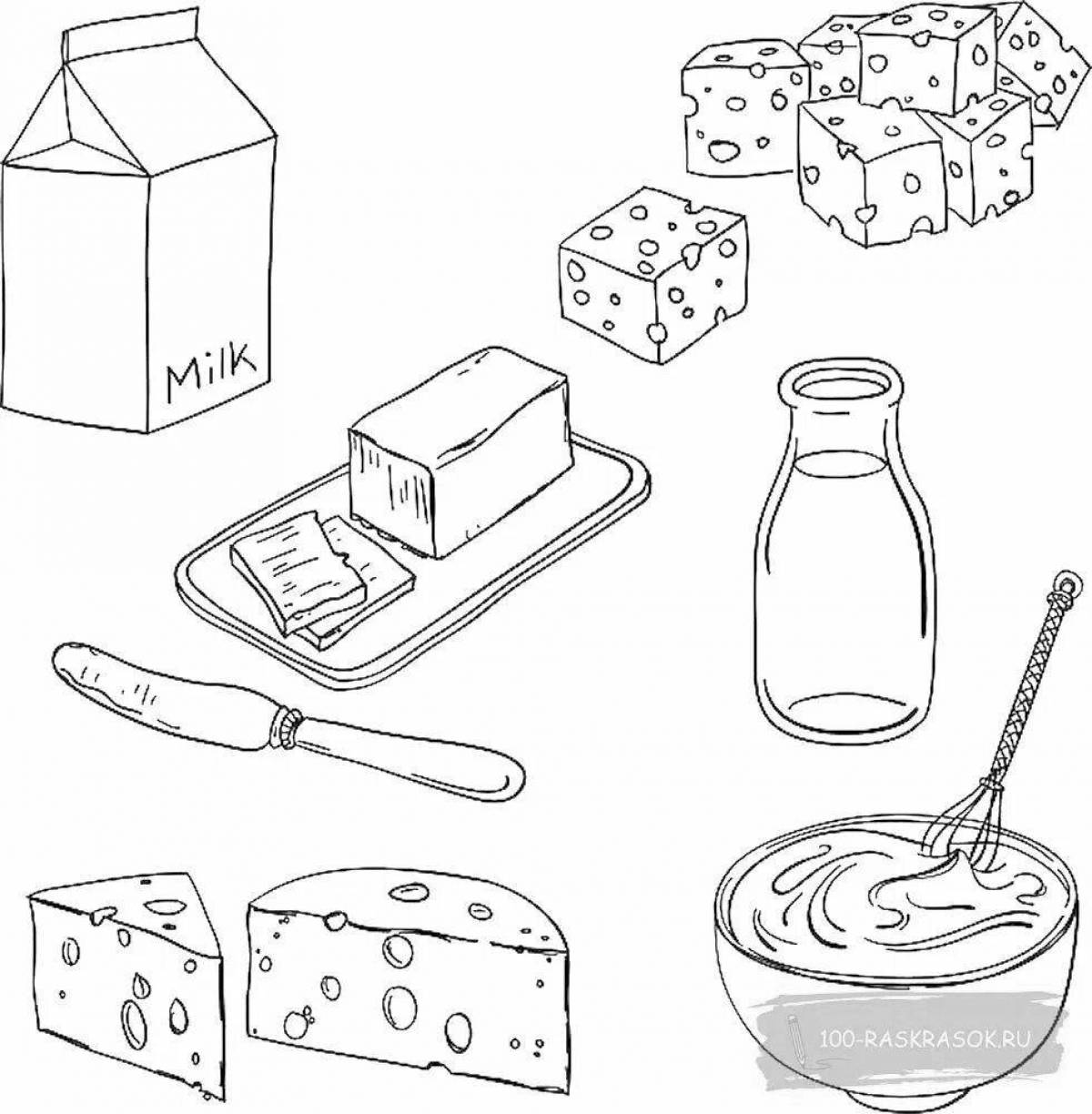 Colorful dairy products coloring pages for kids