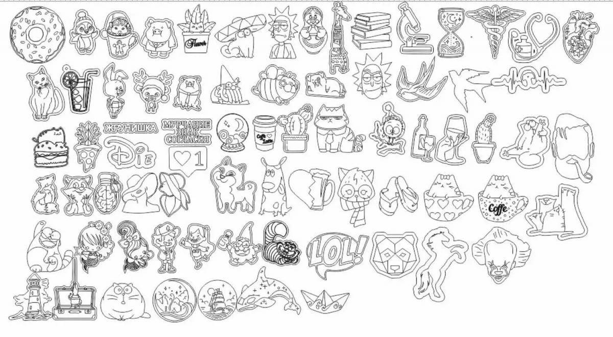 Playful coloring small drawings for stickers