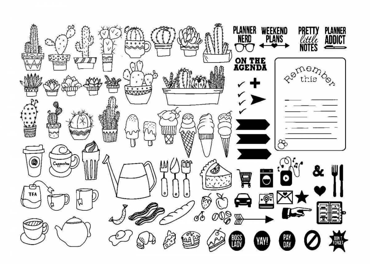 Attractive coloring pages small drawings for stickers