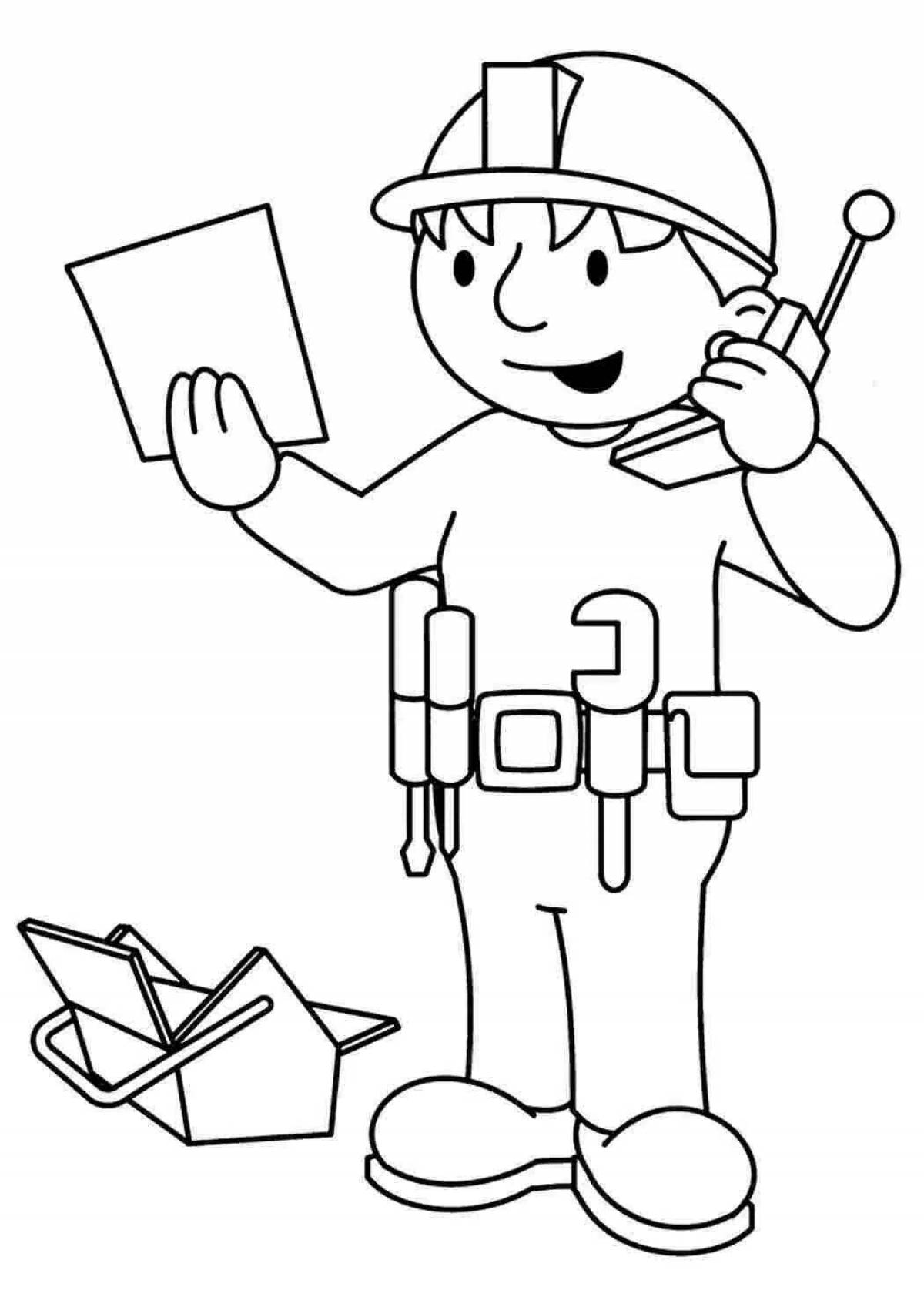 Colorful builder coloring for kids
