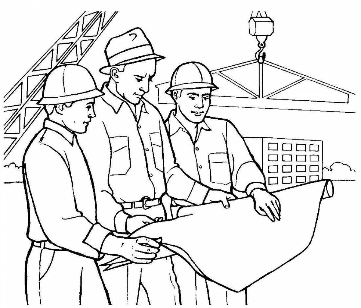 Adorable builder coloring book for kids