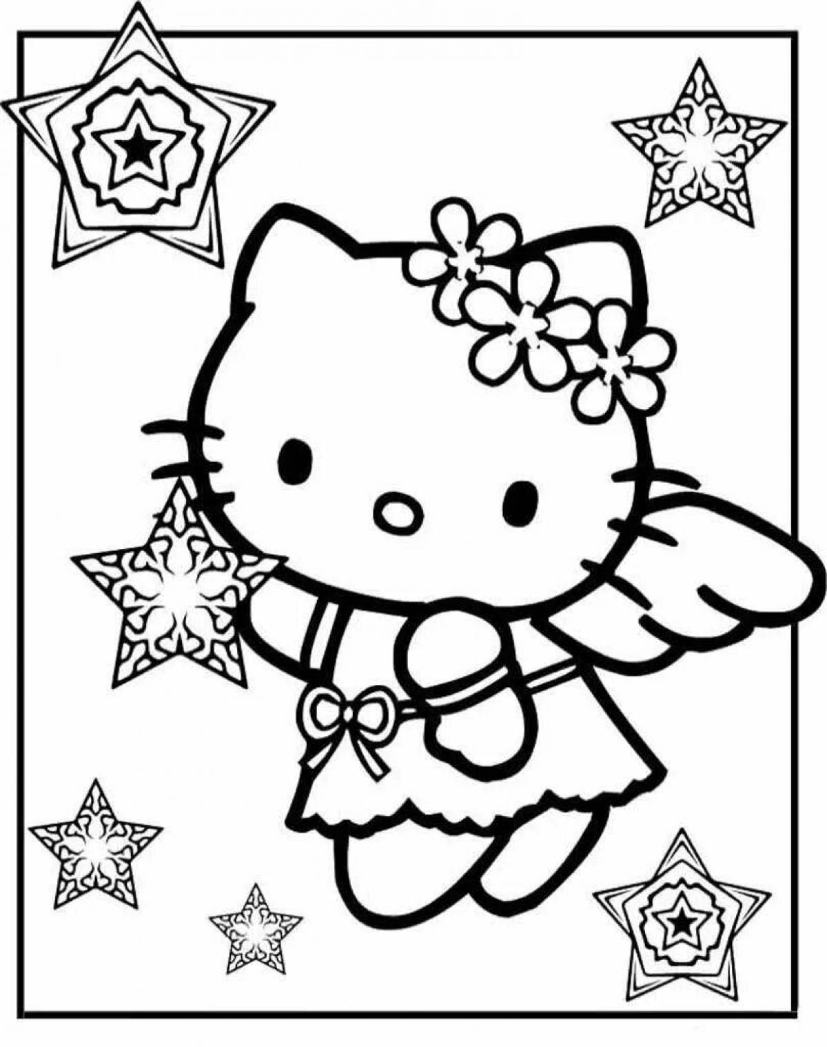 Happy hello kitty coloring page