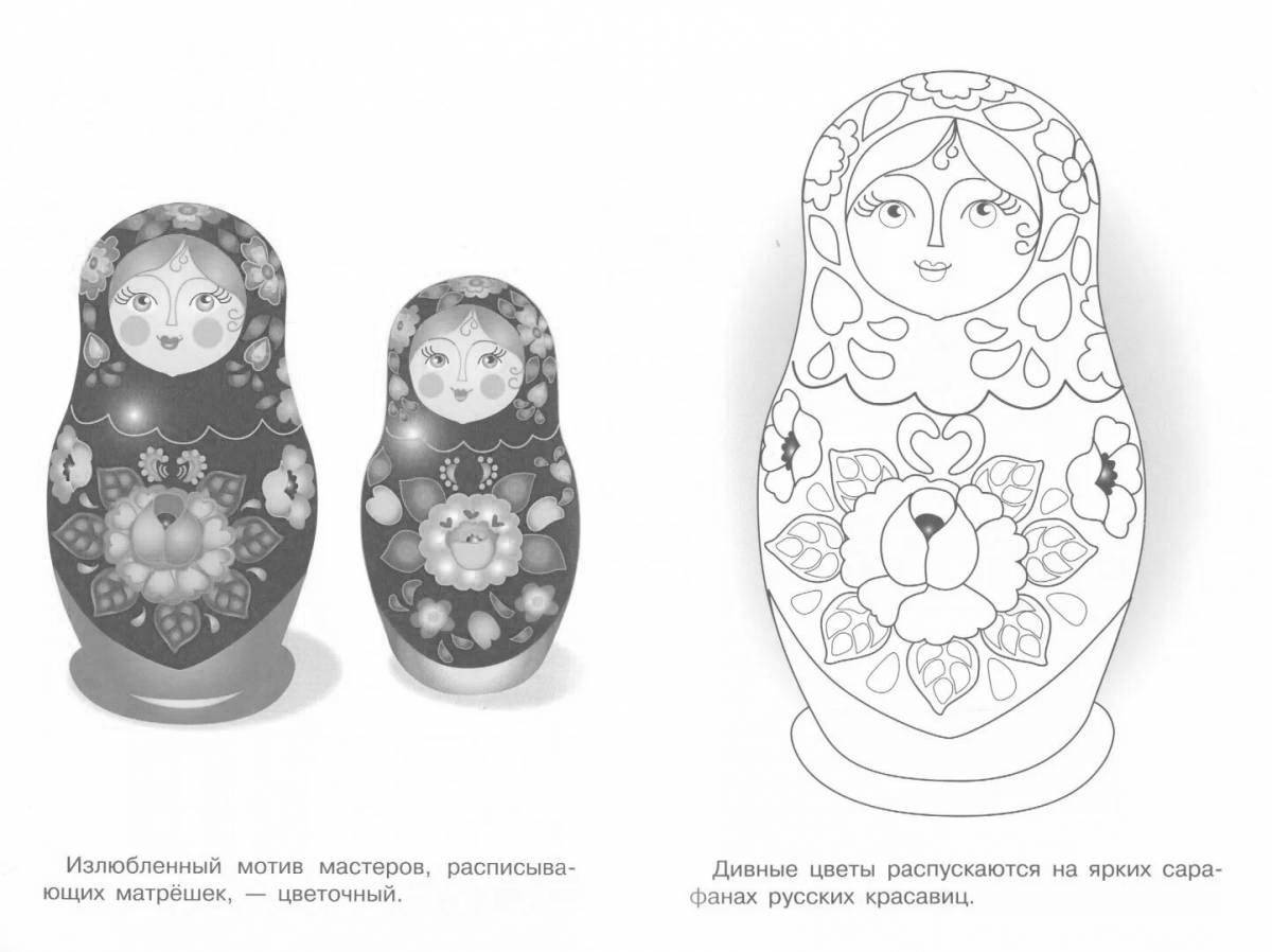 Coloring book captivating Khokhloma nesting dolls