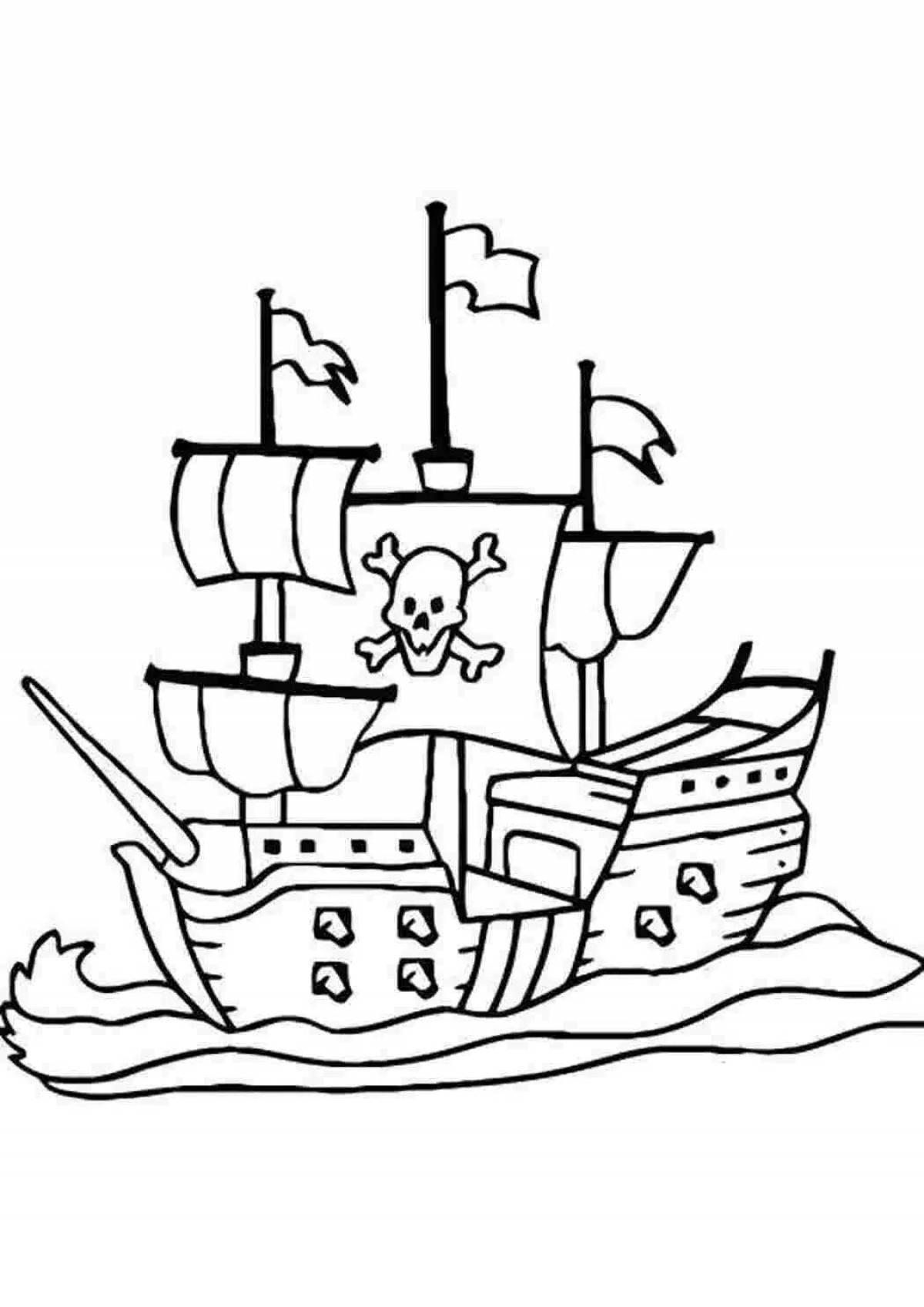 Величественный пиратский корабль раскраски для детей