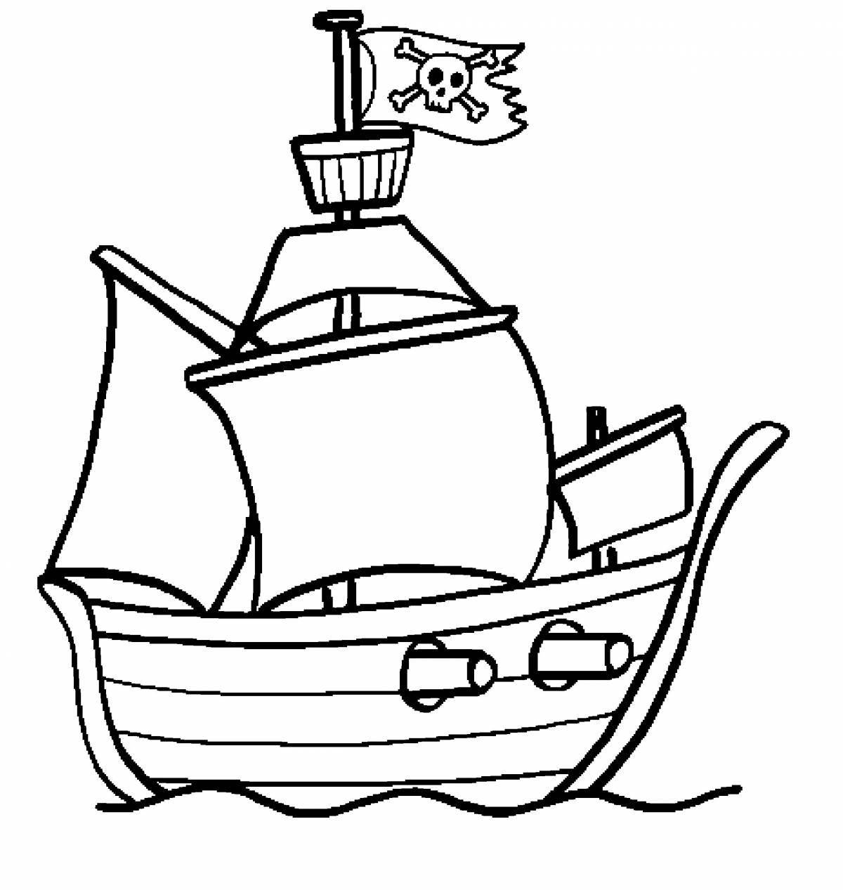 Яркая страница раскраски пиратского корабля для детей