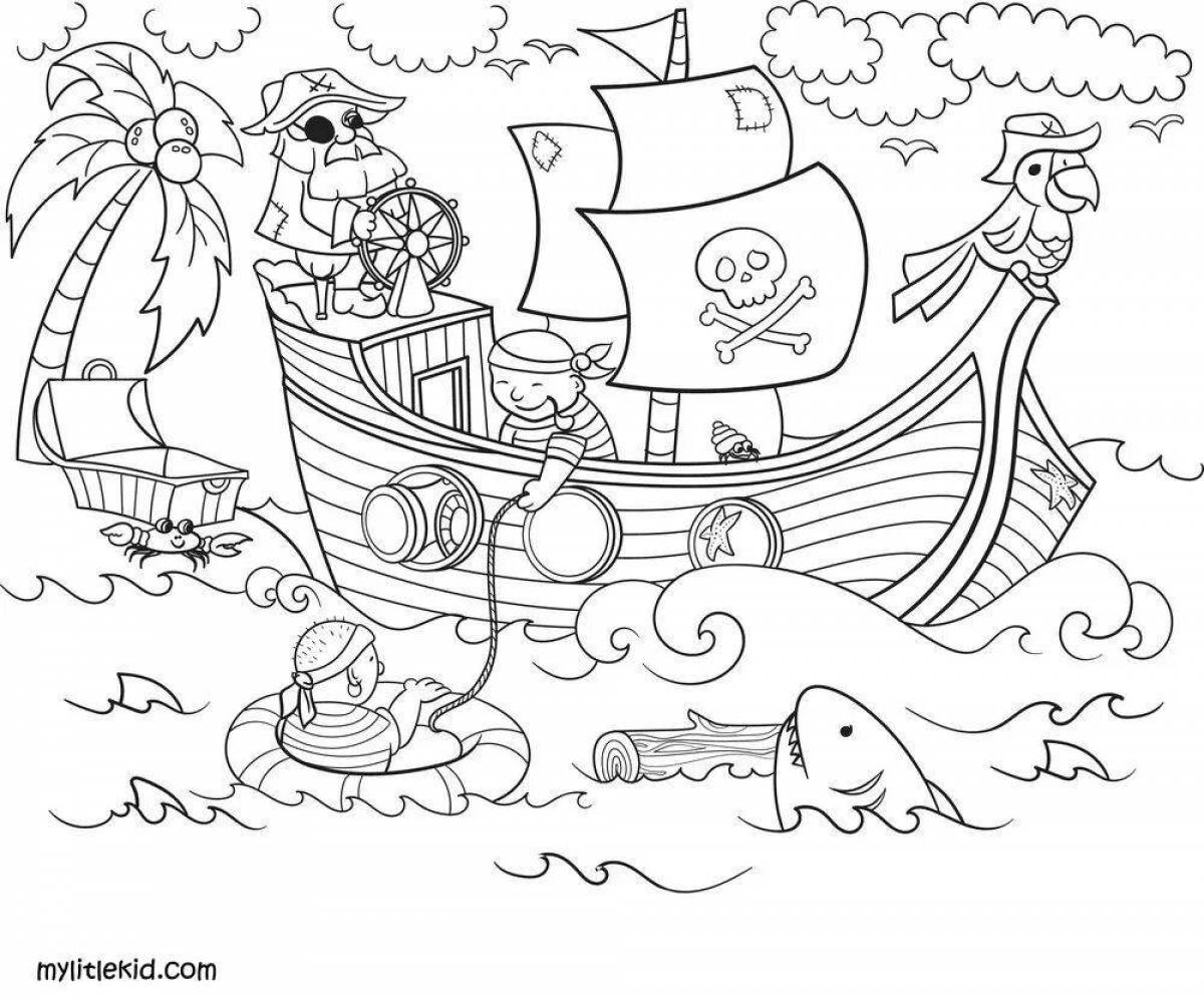 Великолепный пиратский корабль раскраски для детей