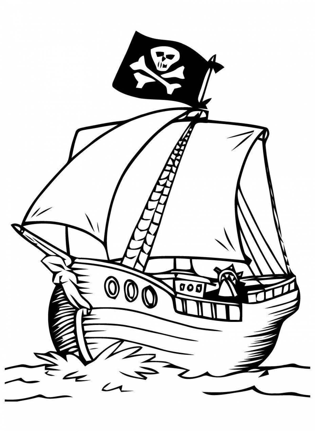 Веселый пиратский корабль раскраски для детей