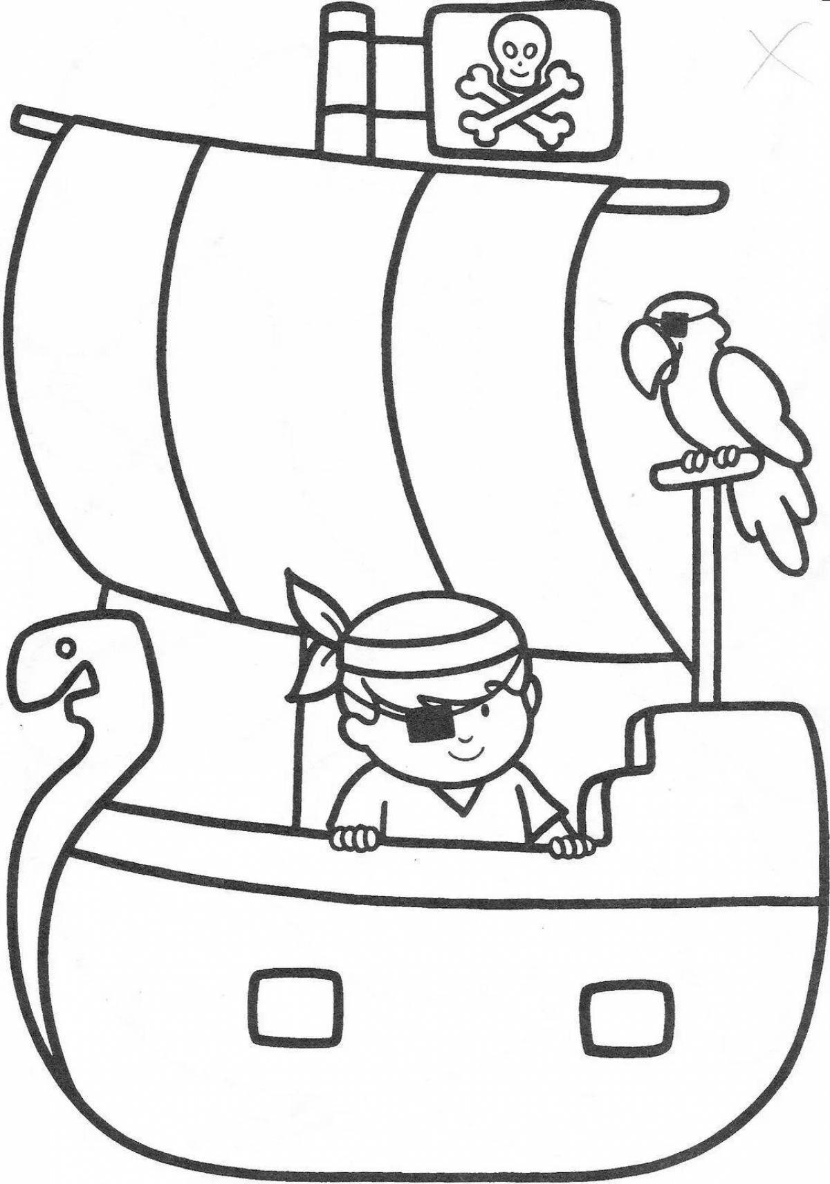 Раскраска большой пиратский корабль для детей