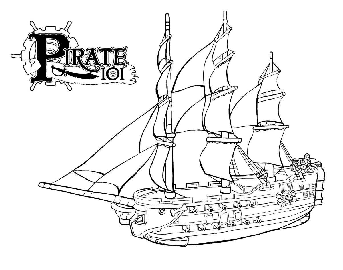 Изысканный пиратский корабль раскраски для детей