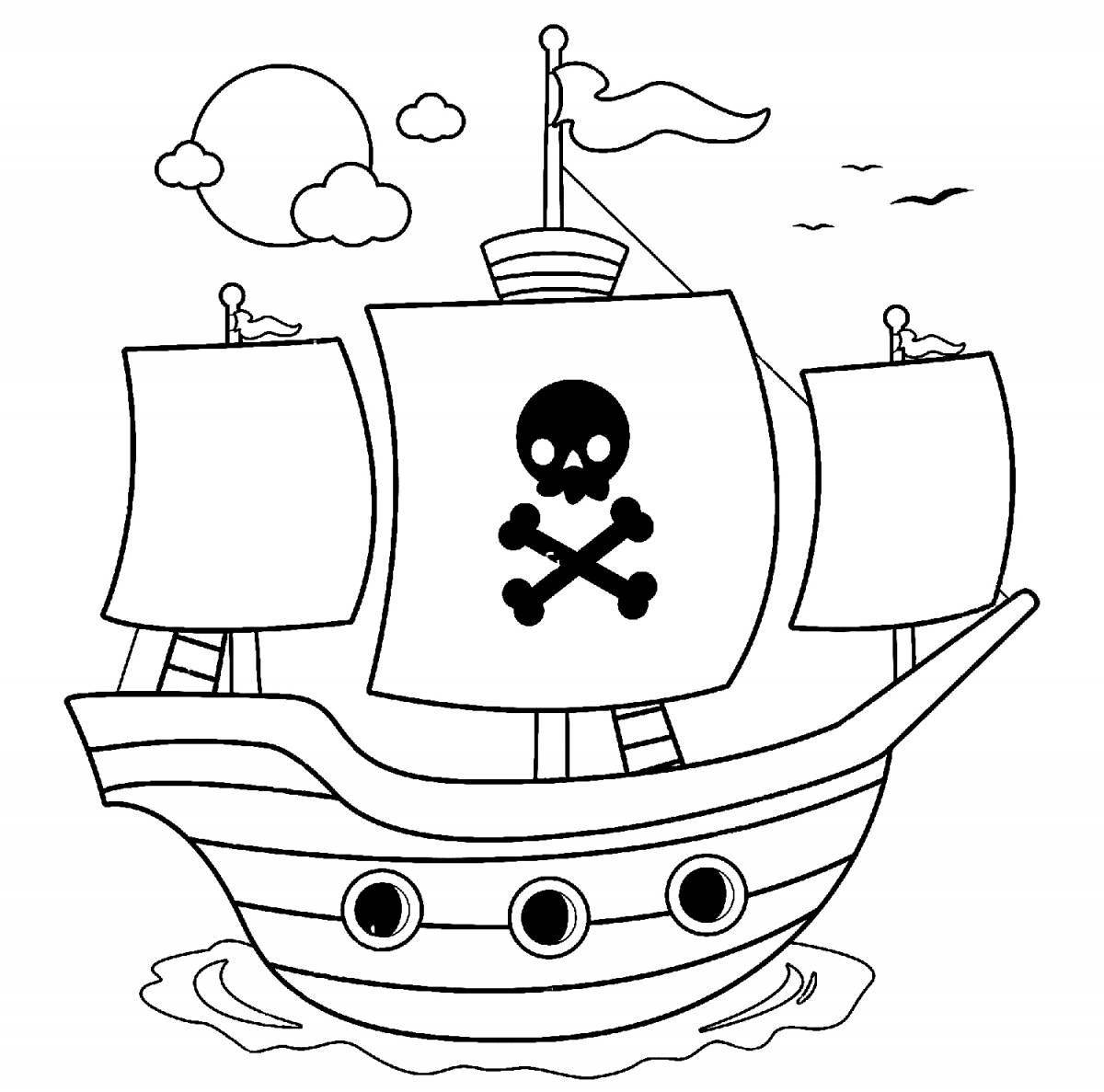 Невероятная раскраска пиратского корабля для детей
