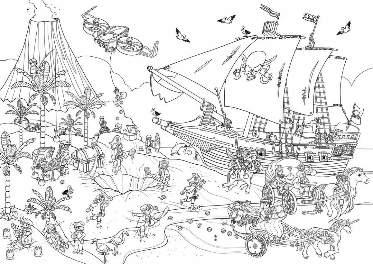 Чудесный пиратский корабль раскраски для детей