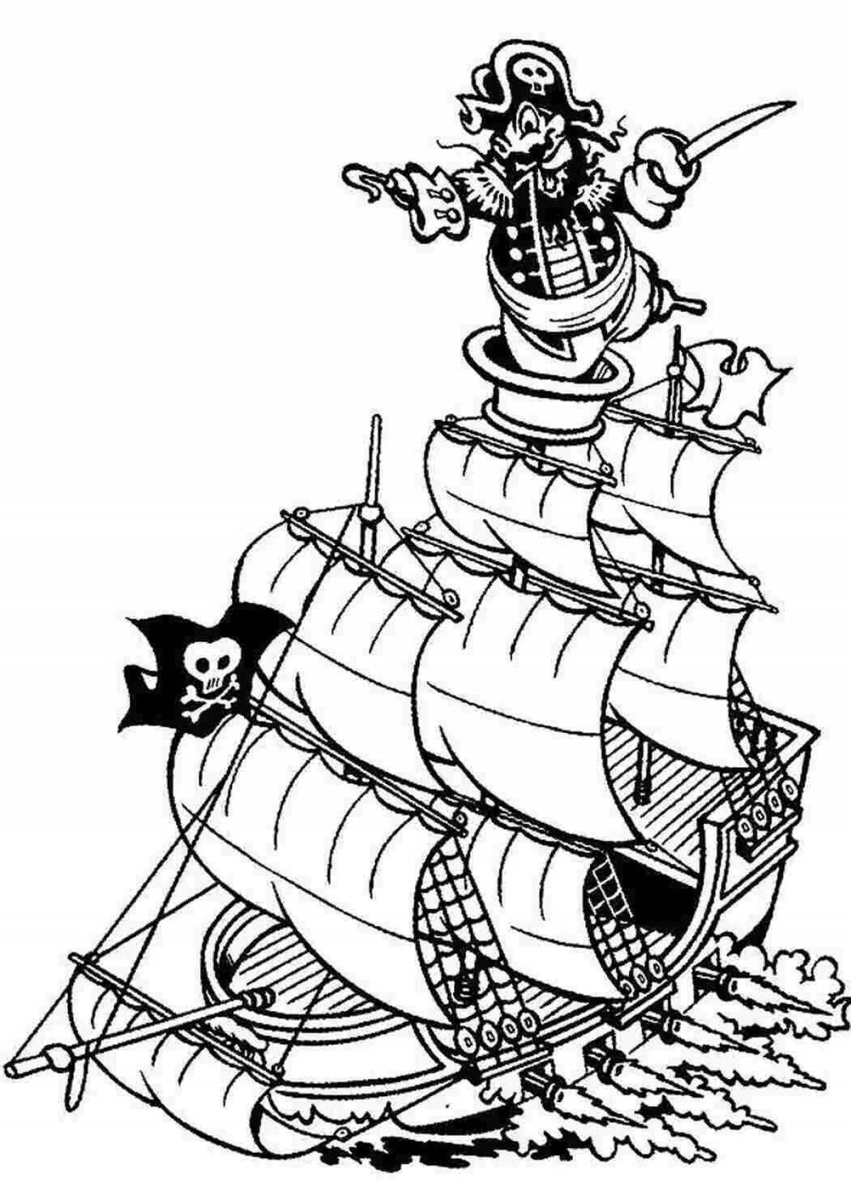 Великолепная раскраска пиратского корабля для детей