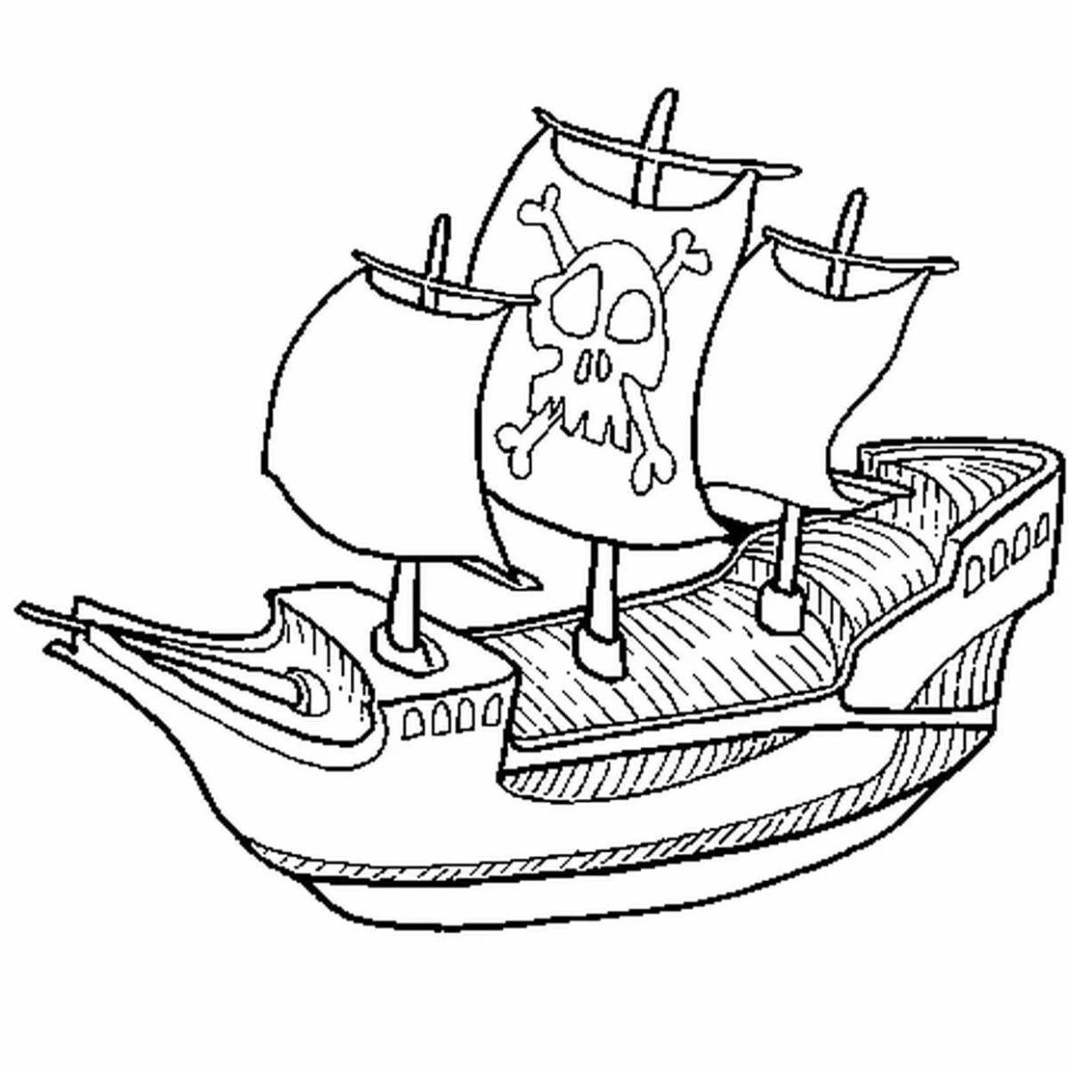 Драматическая раскраска пиратского корабля для детей