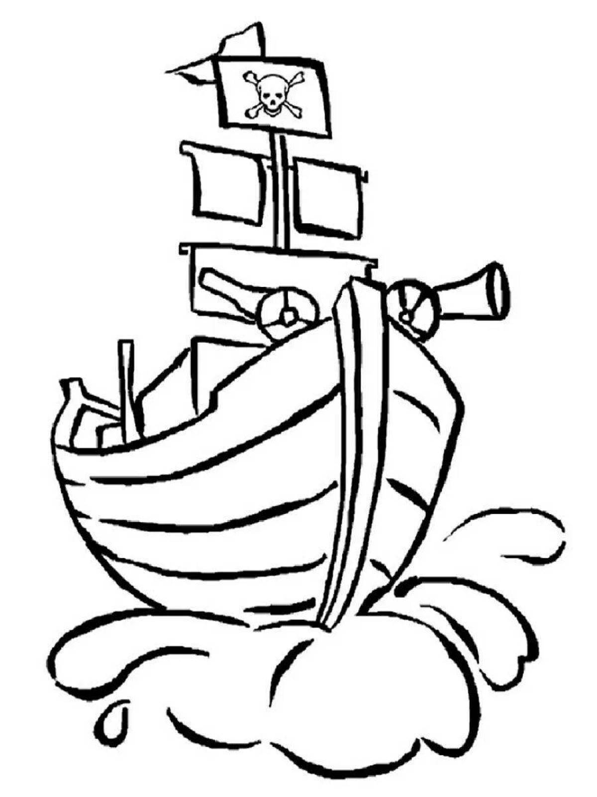Glitter pirate ship coloring page for kids