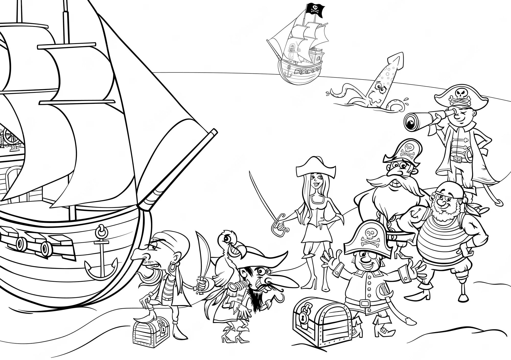 Захватывающая раскраска пиратского корабля для детей