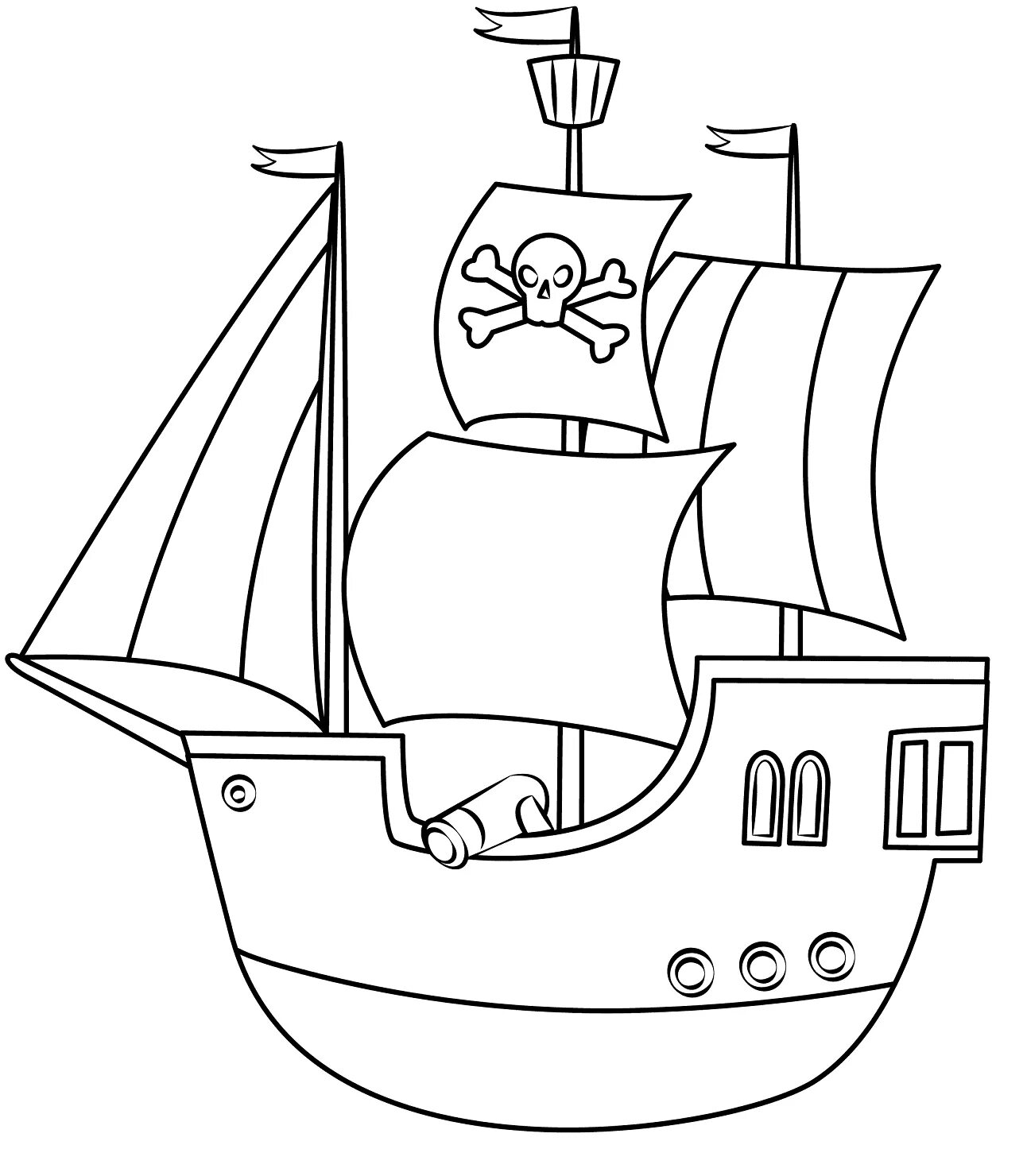 Впечатляющая страница раскраски пиратского корабля для детей