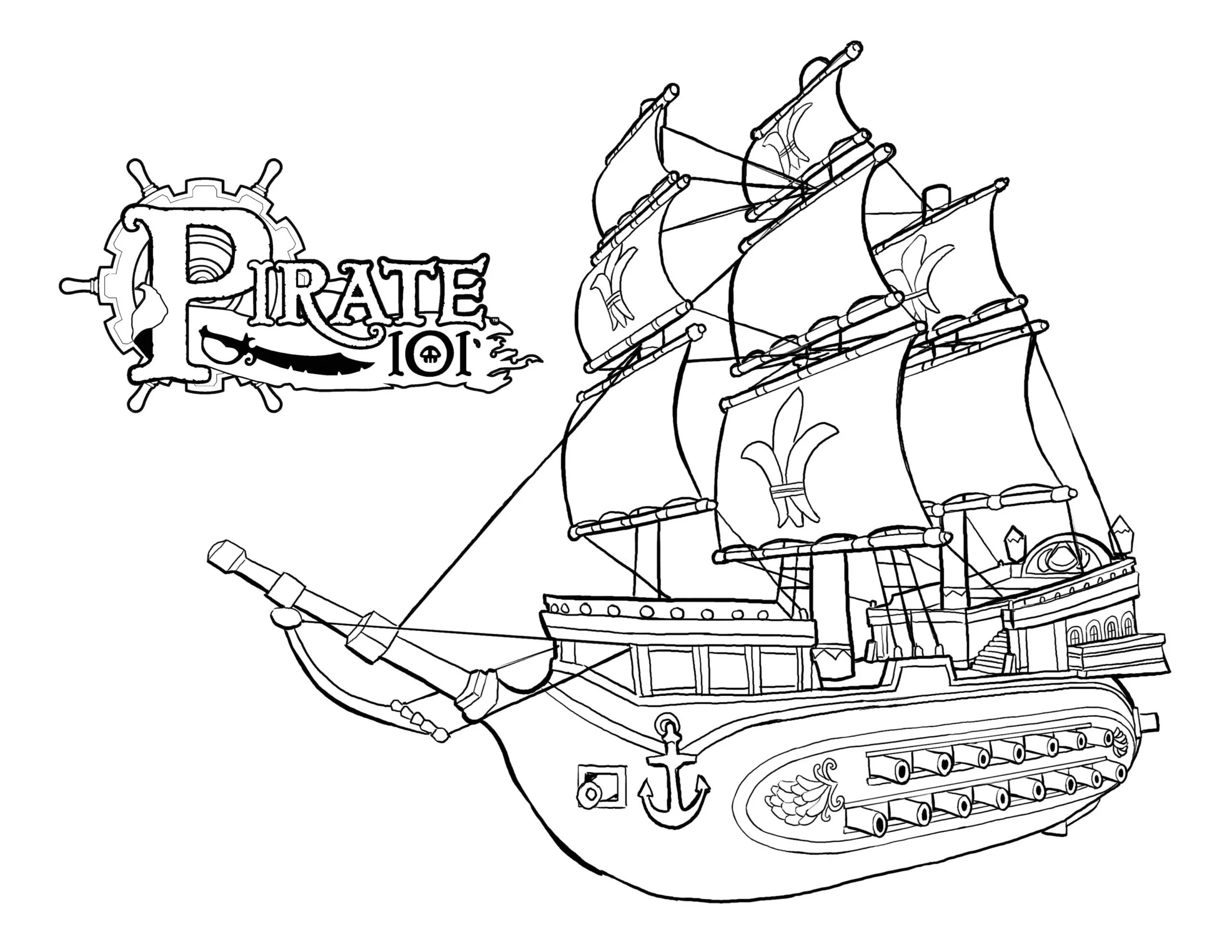 Сказочный пиратский корабль раскраски для детей