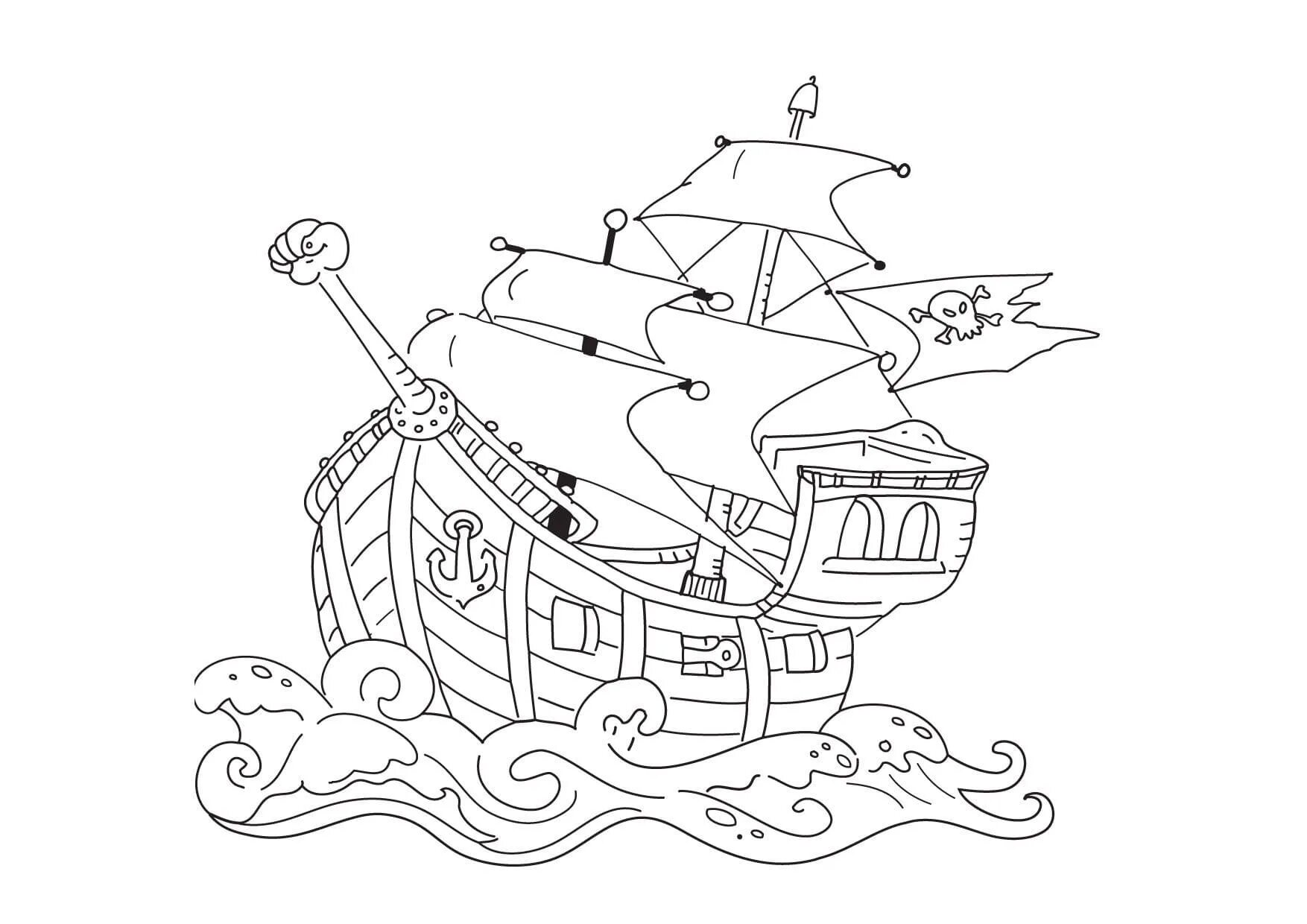 Раскраска великолепный пиратский корабль для детей