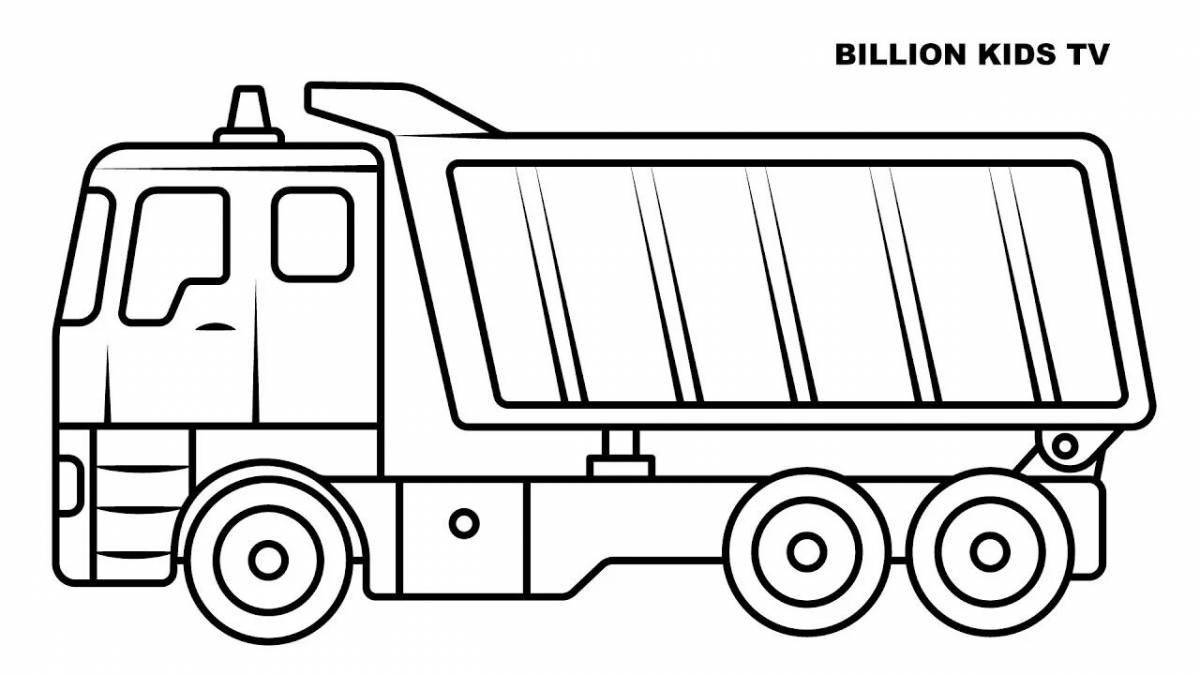 Colorful garbage truck coloring page for 3-4 year olds