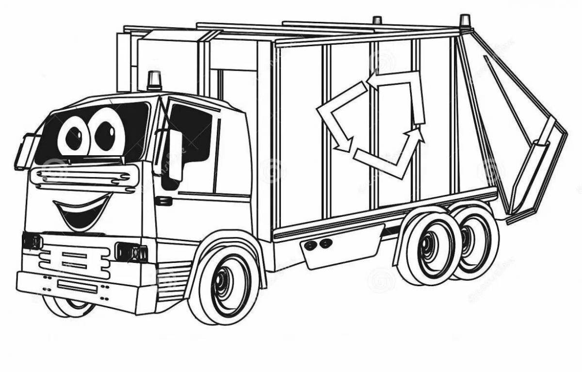 Coloring book funny garbage truck for children 3-4 years old