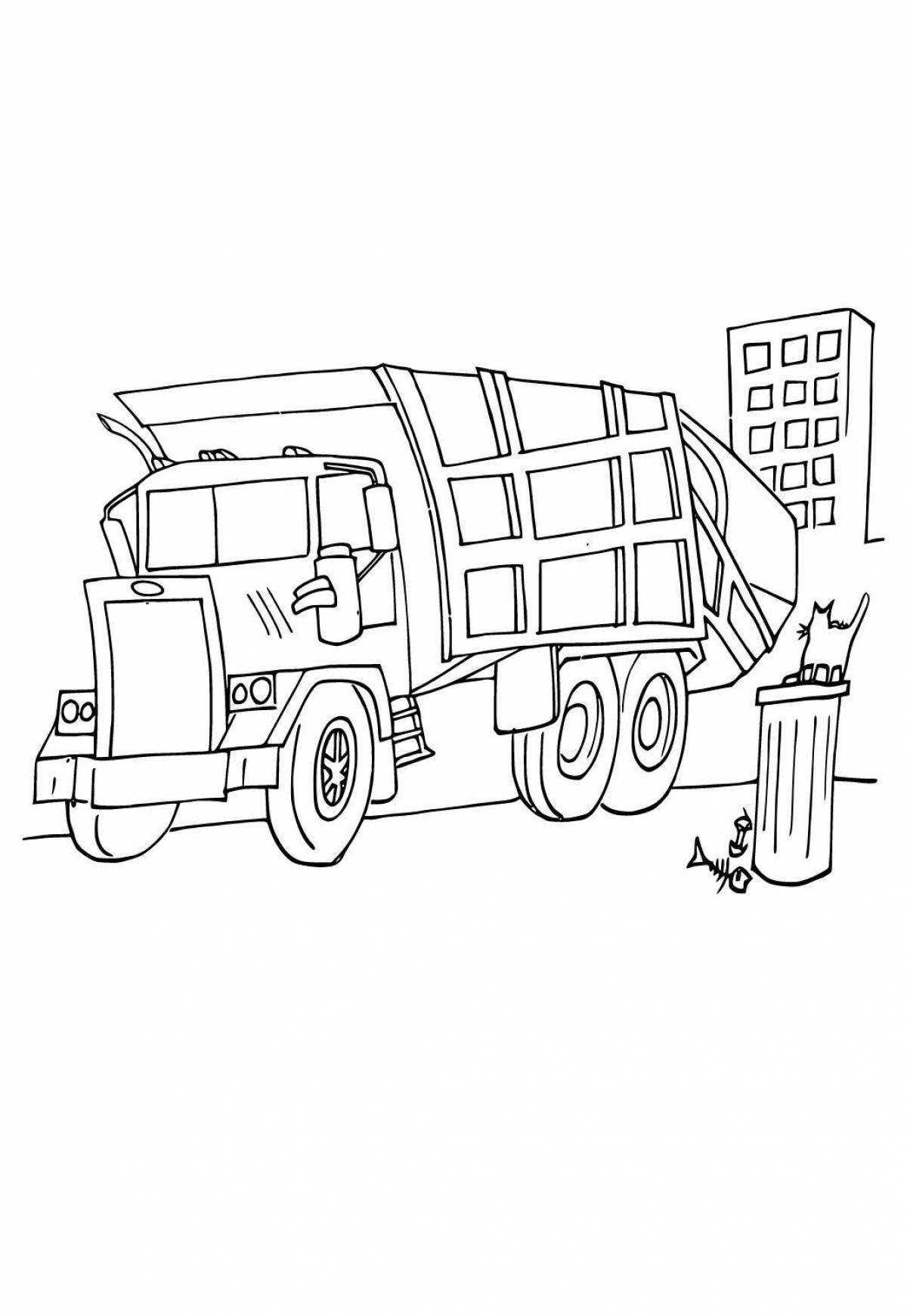Amazing garbage truck coloring page for 3-4 year olds
