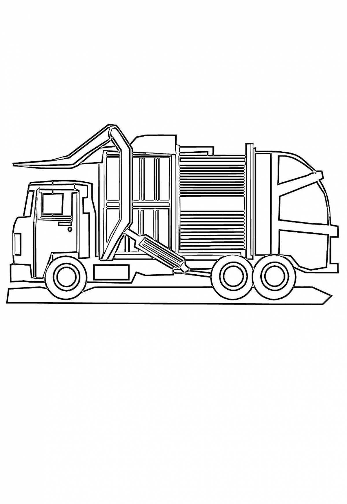 Cute garbage truck coloring page for 3-4 year olds