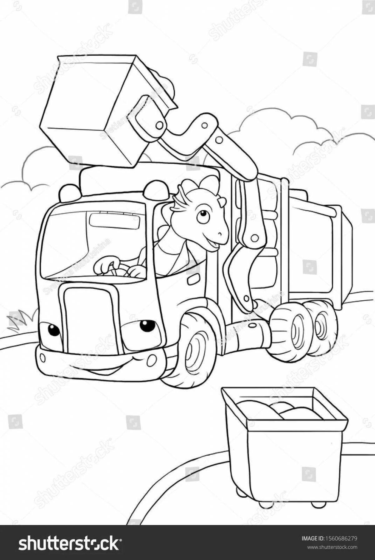 Adorable garbage truck coloring page for 3-4 year olds