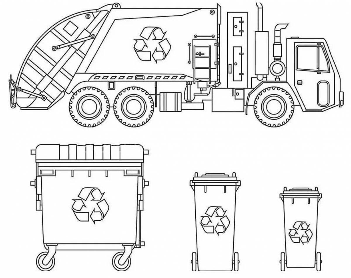 Attractive garbage truck coloring book for 3-4 year olds
