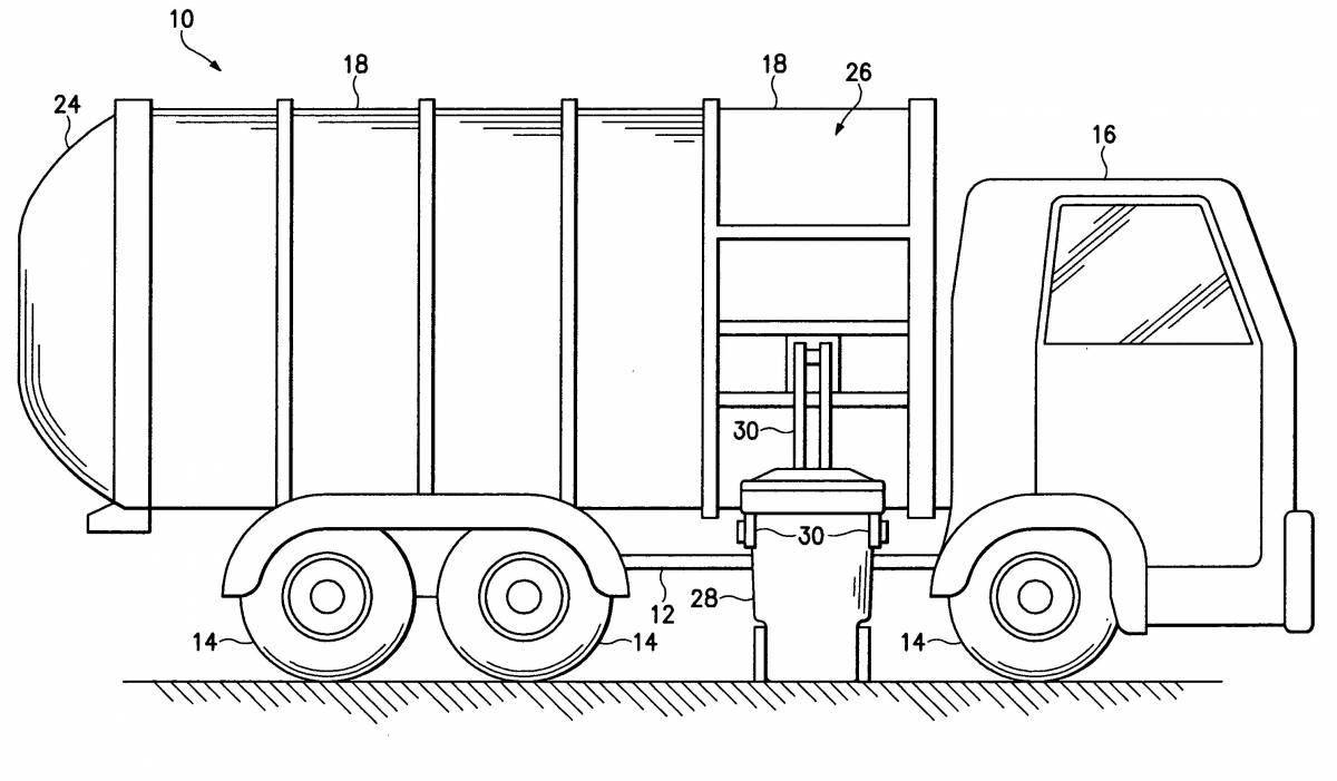 Unique garbage truck coloring page for 3-4 year olds