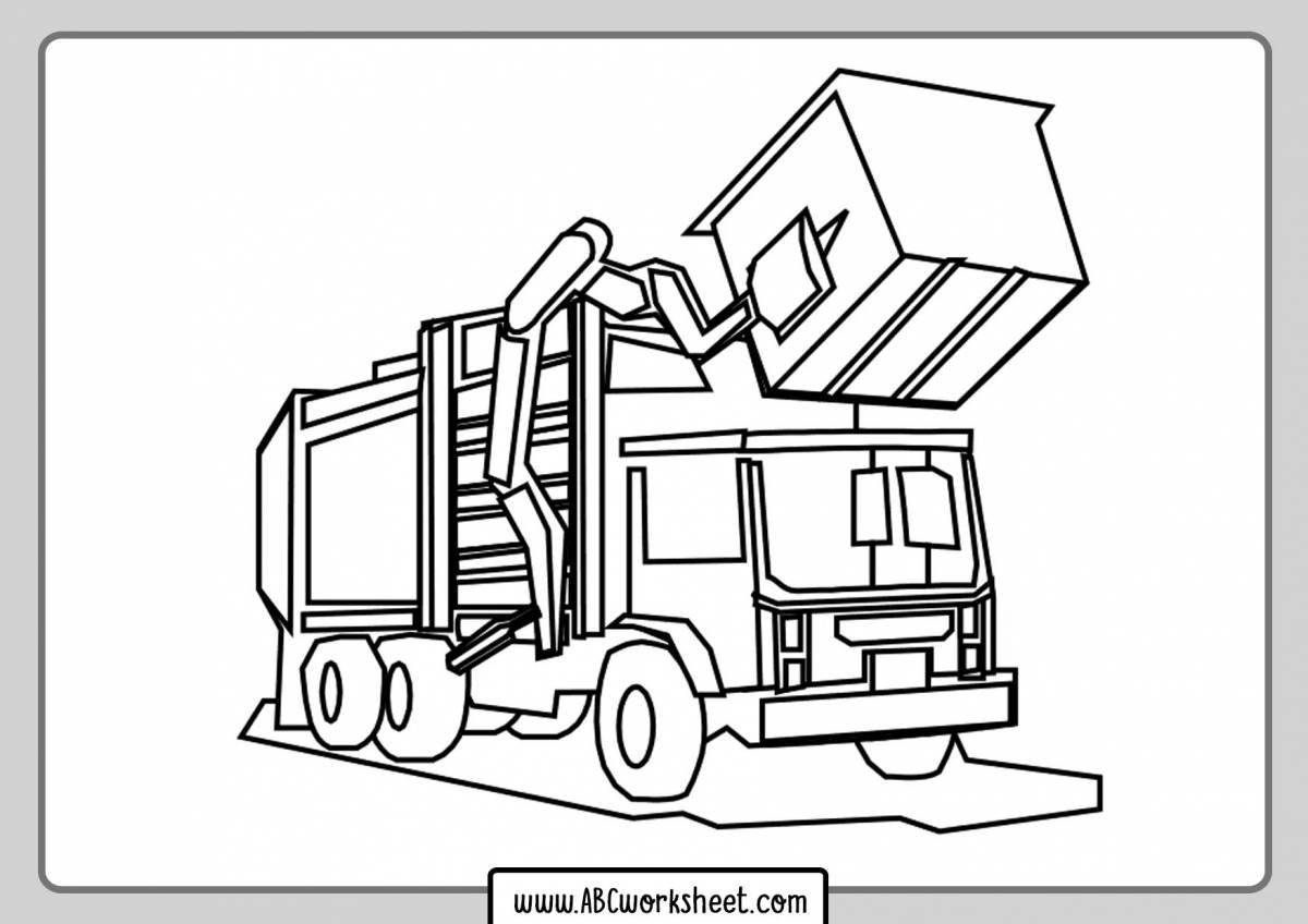 Special garbage truck coloring page for 3-4 year olds