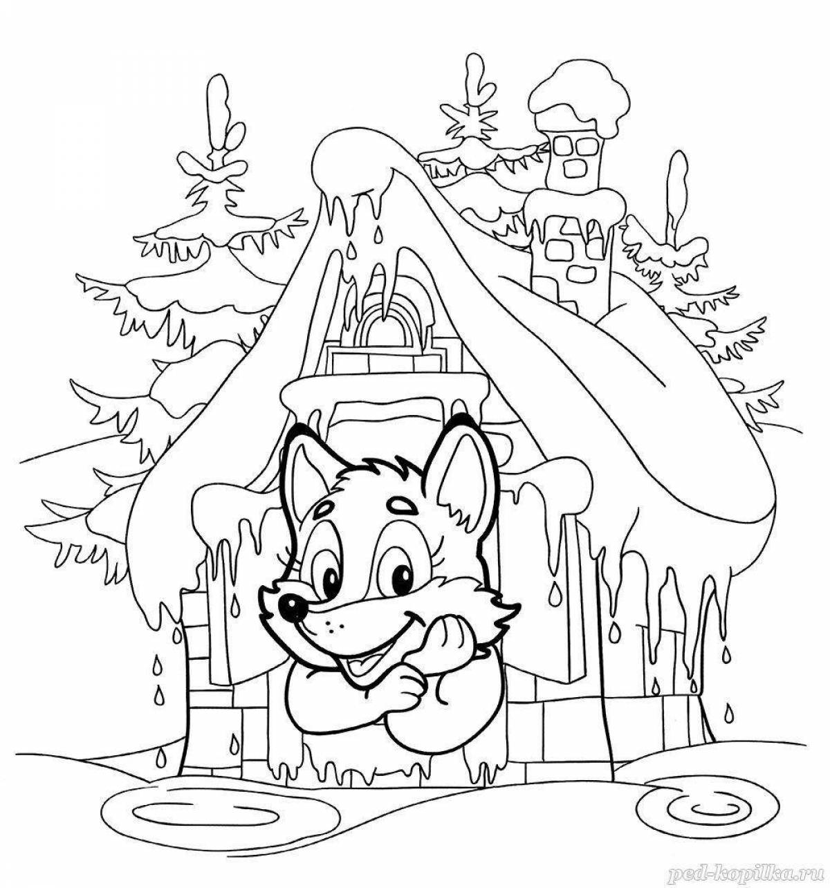 Coloring cute hare's hut