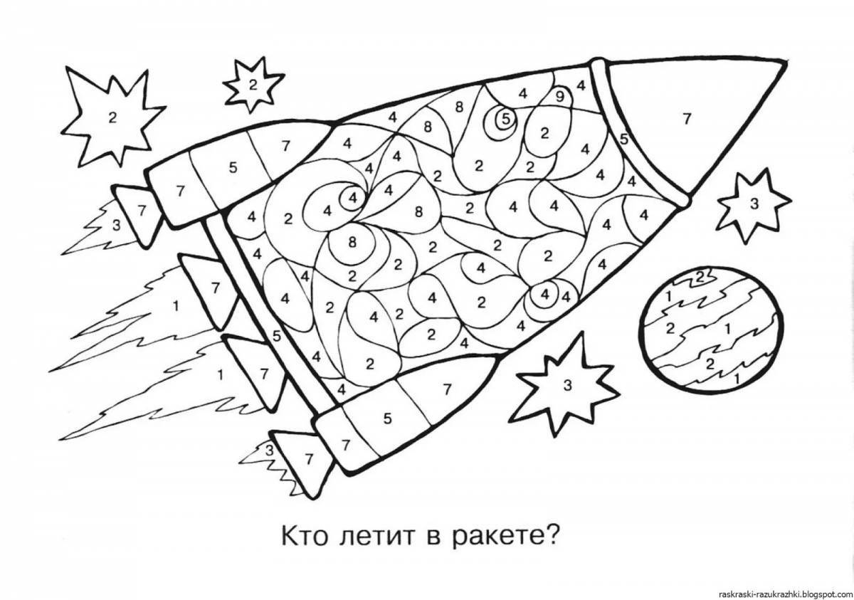 Amazing rocket coloring page for 5-6 year olds