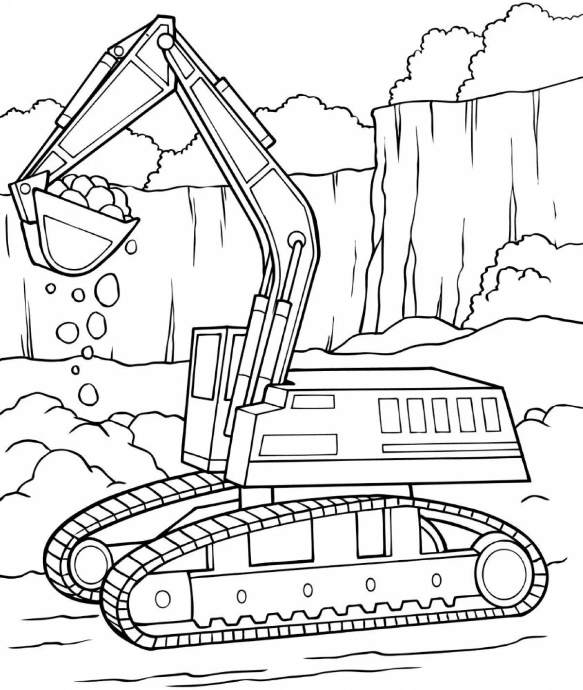 Unusual excavator coloring book for 4-5 year olds