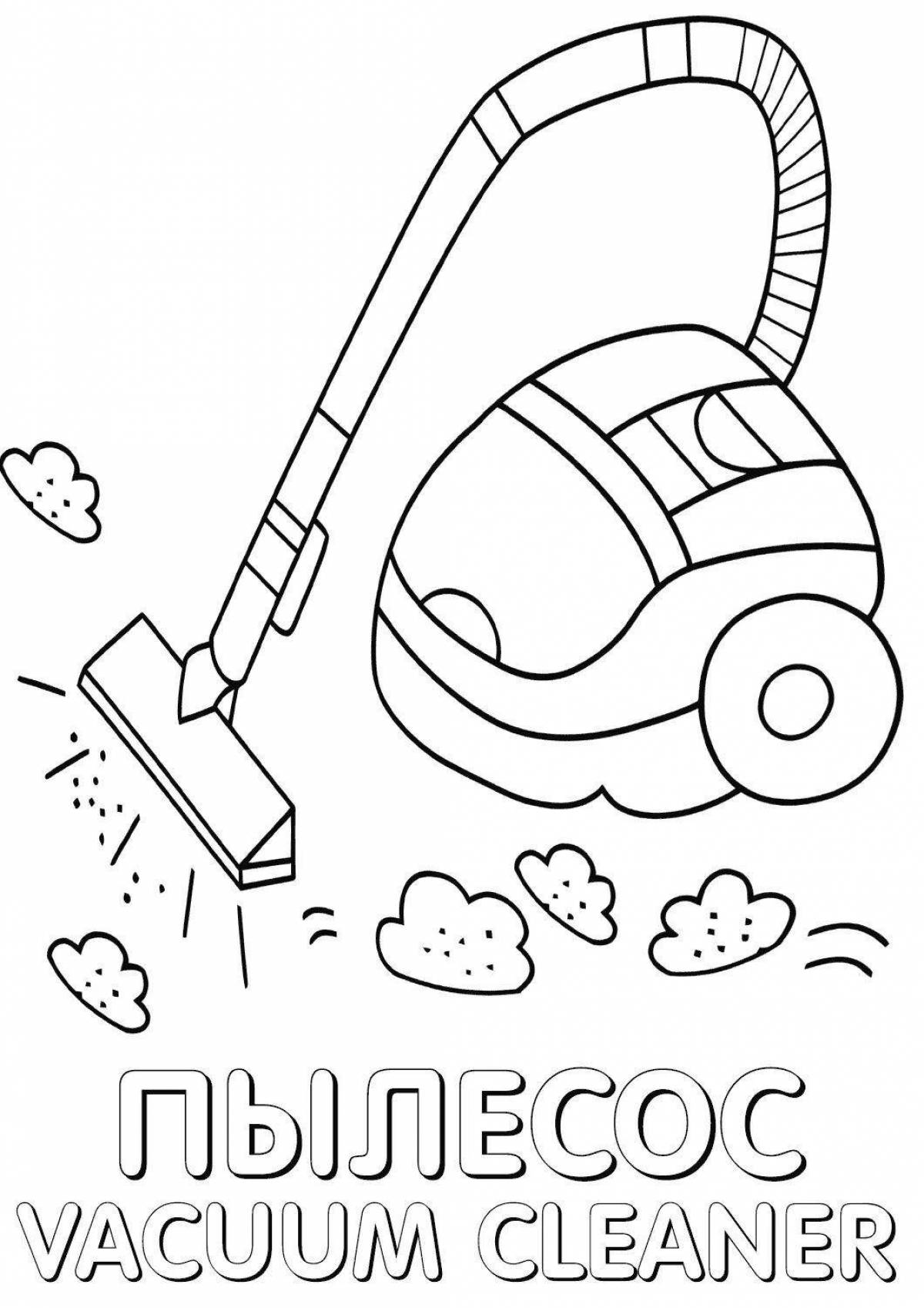 Playful vacuum cleaner coloring page for 3-4 year olds