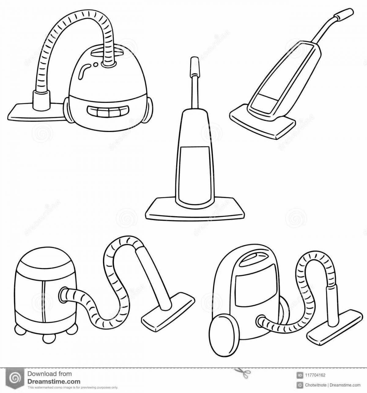 Colorful vacuum cleaner coloring page for 3-4 year olds