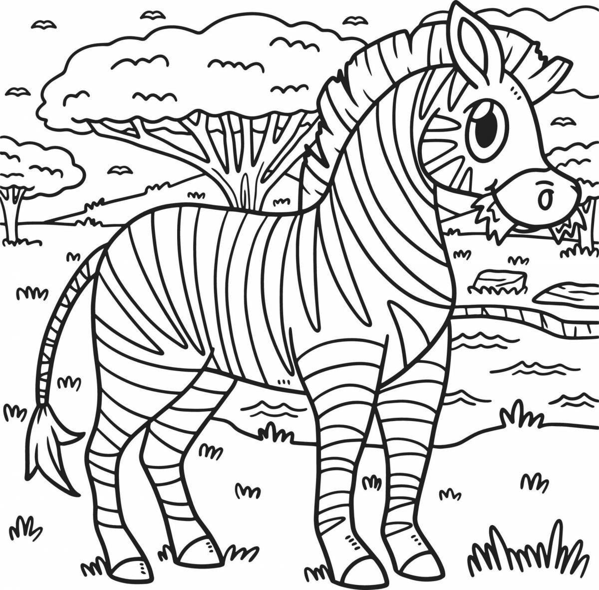 Веселая раскраска зебра для малышей 3-4 лет