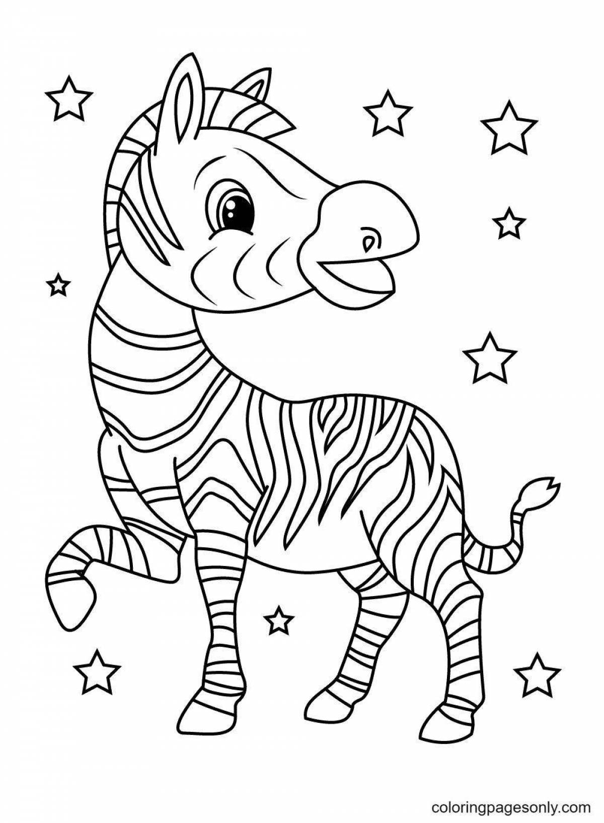 Coloring book joyful zebra for children 3-4 years old