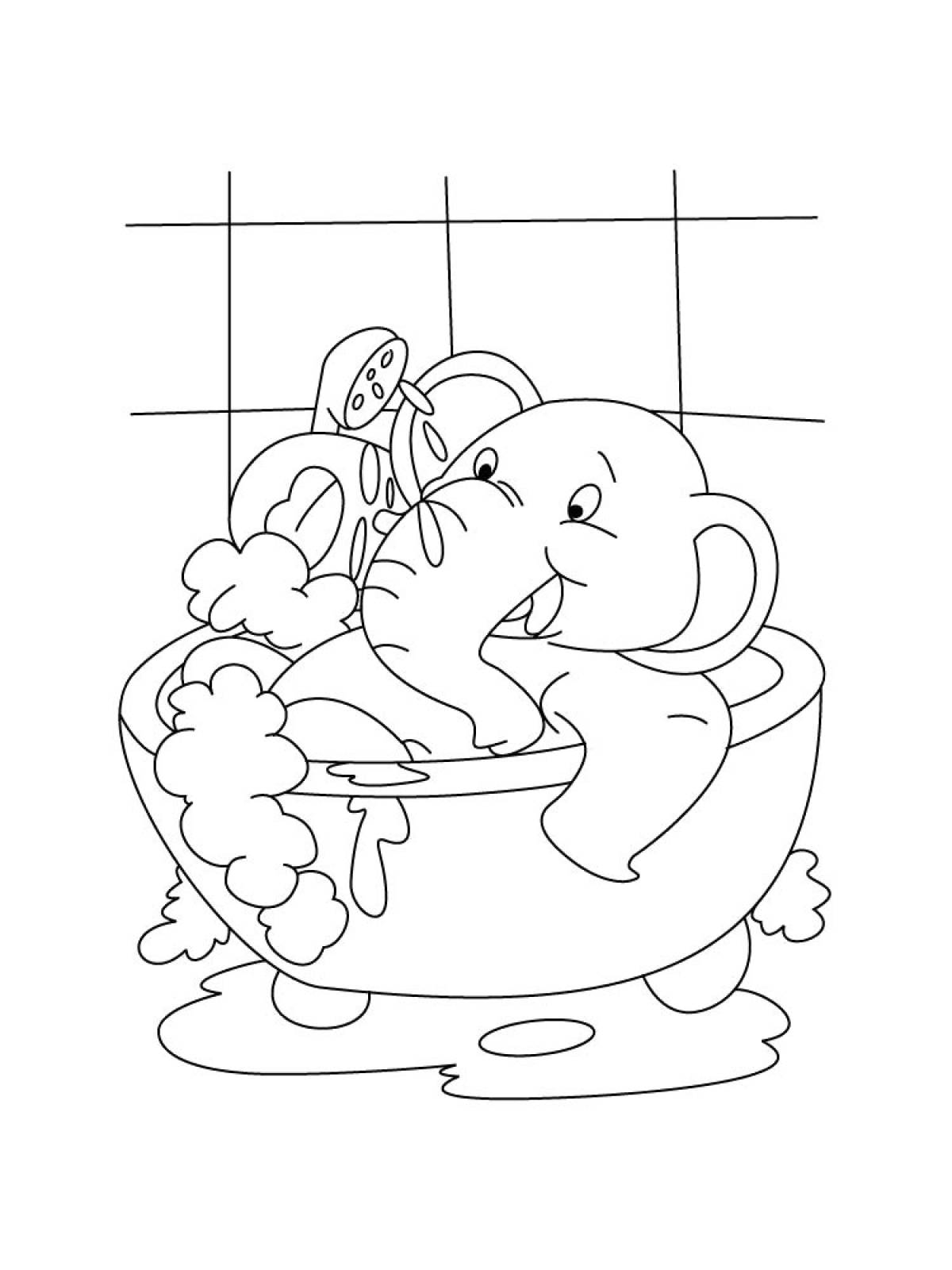 Слон принимает ванну рисунок