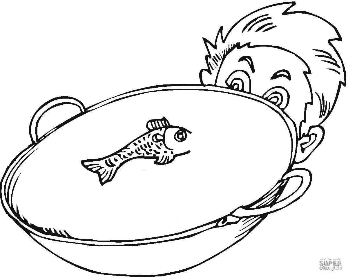 Рыба на тарелке раскраска