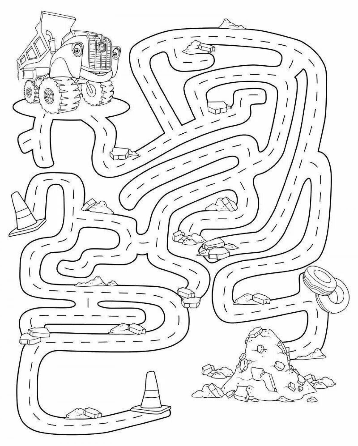 Complex coloring maze for children 6-7 years old