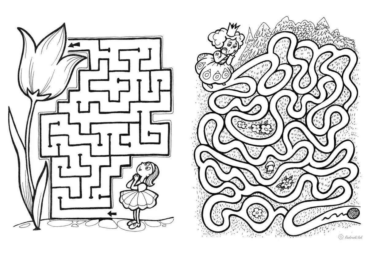 Innovative maze coloring book for 6-7 year olds