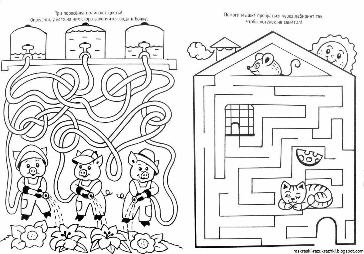 Fun coloring maze for kids 6-7 years old
