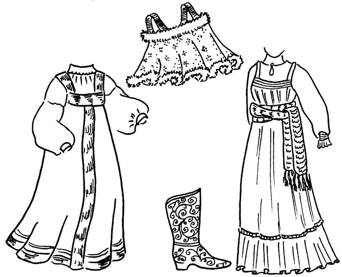 Fairytale coloring sundress Russian folk patterns