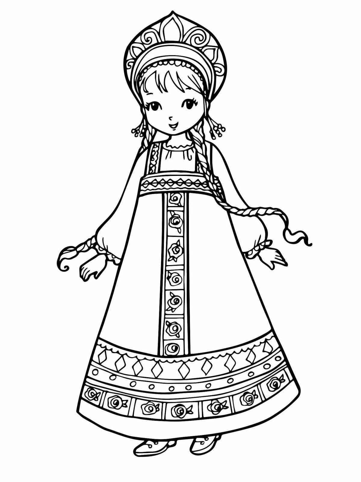 Cute coloring sundress Russian folk patterns