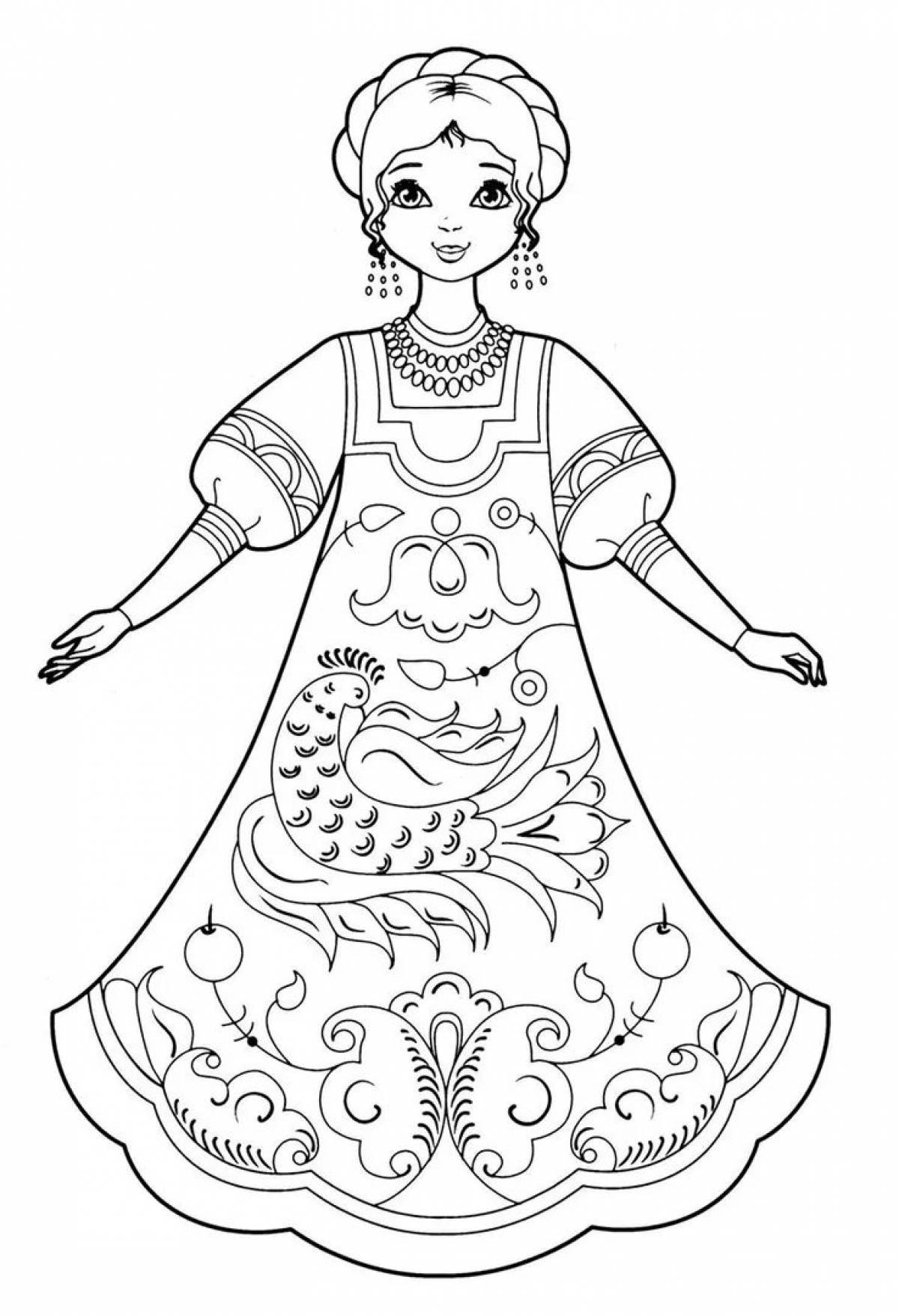 Dazzling coloring sundress Russian folk patterns