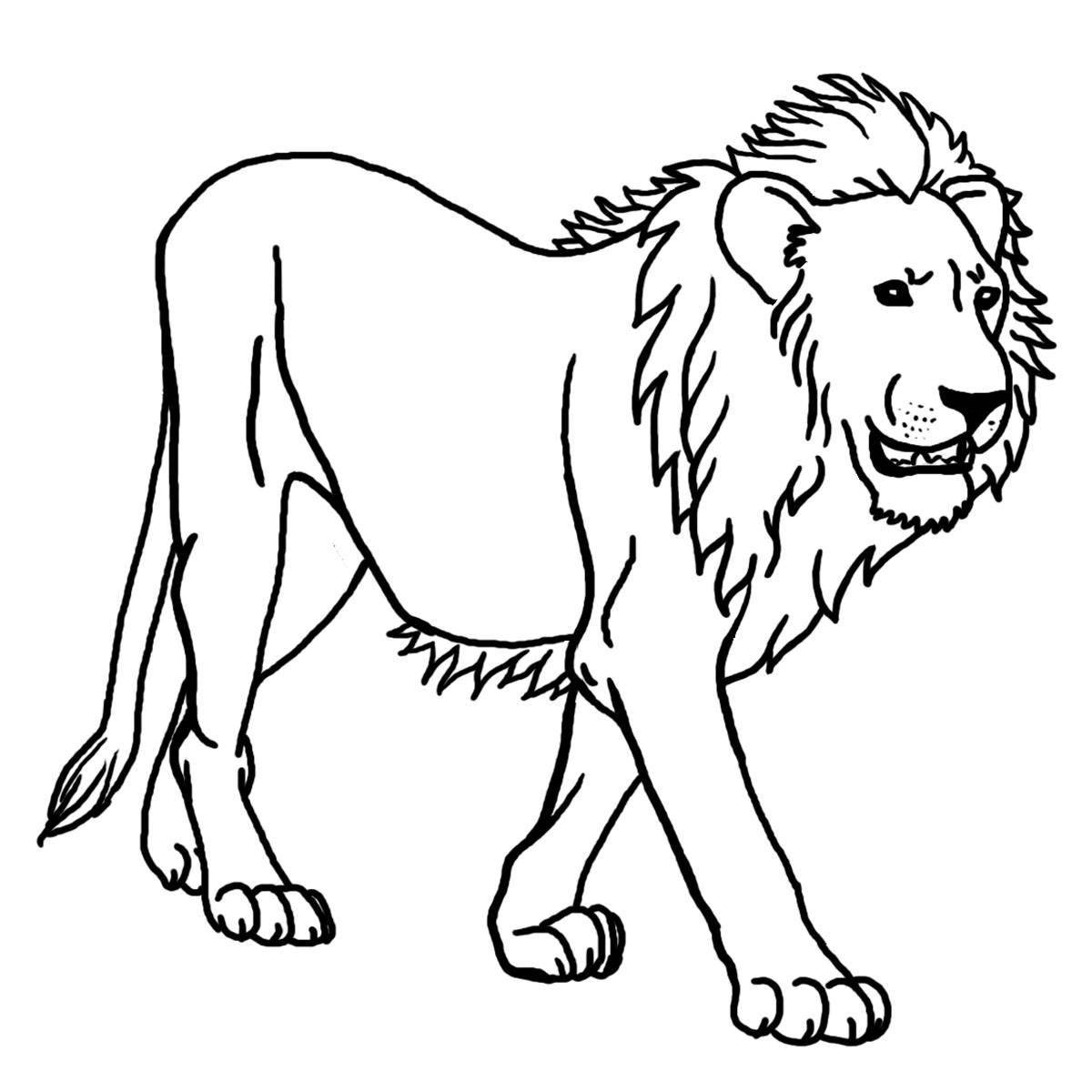 Красочная страница раскраски льва для детей 3-4 лет