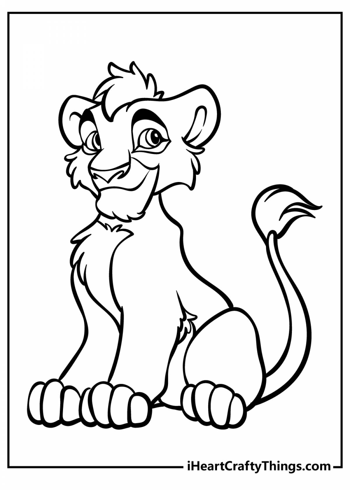 Animated lion coloring page for 3-4 year olds
